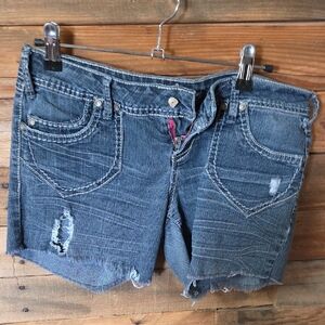 Almost Famous Dark Blue Distressed Jean Shorts